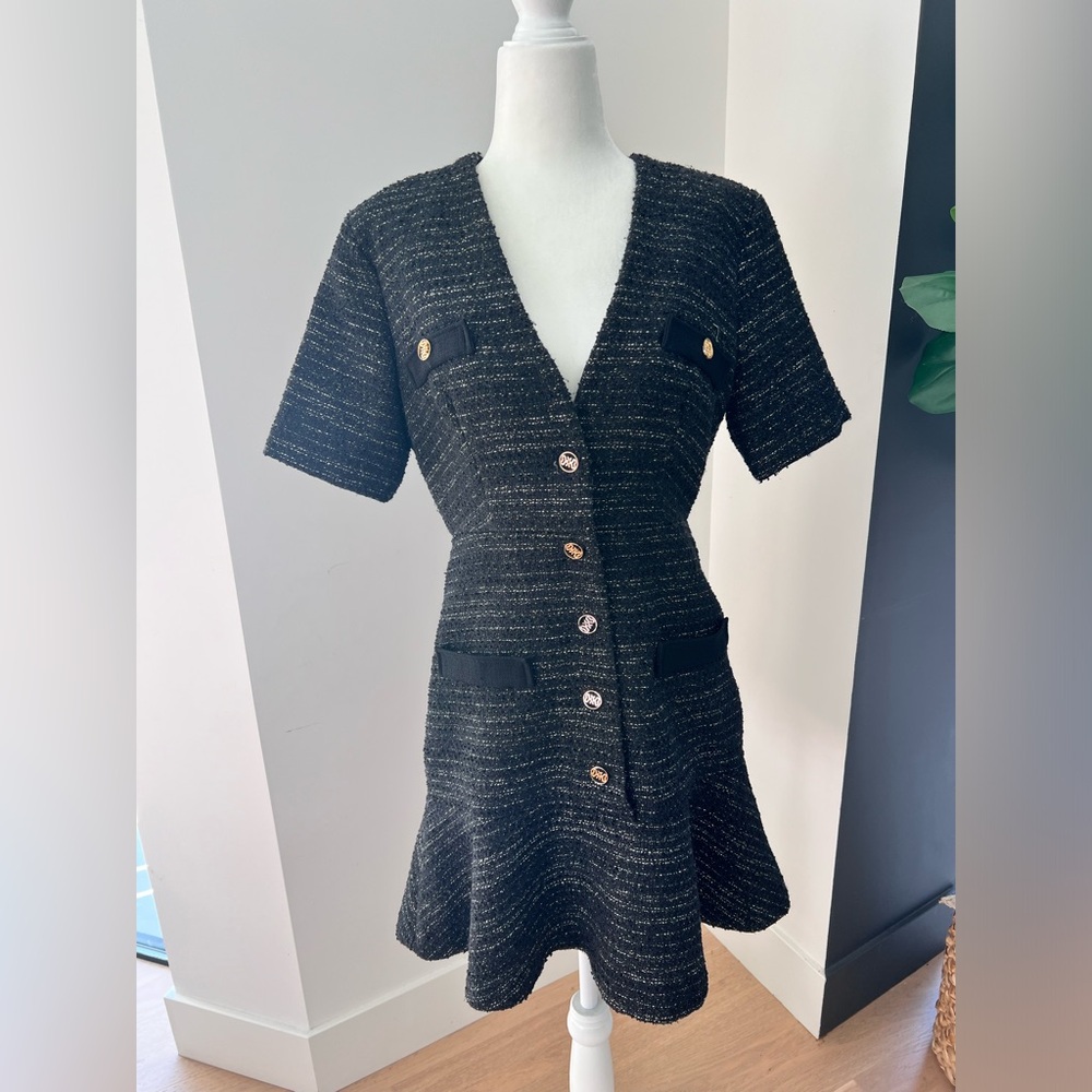 Gwendoline Metallic Tweed black dress
